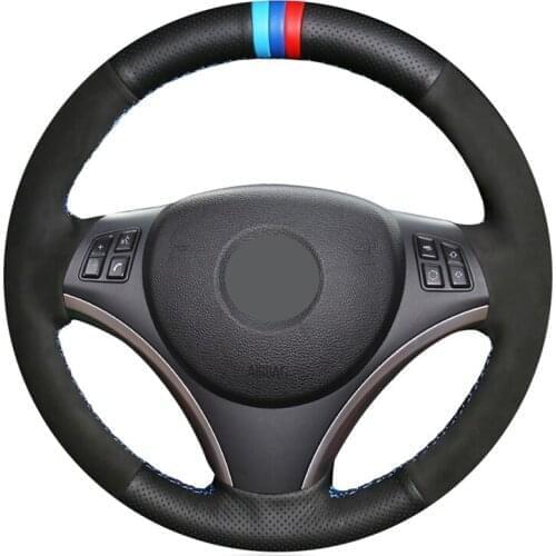 Hand-stitched Black PU Faux Leather Suede Steering Wheel Cover for BMW E90 E91 E92 E93 E87 E81 E82 E88 E84 320i 325i 330i 335i