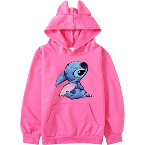STITCH Spring long-sleeved childrens casual hooded sweater 2-15 years old boys and girls cartoon collar multicolor