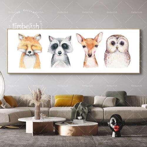 Embelish Cute Animals Watercolor Posters For Kids Childrens Living Room Baby Fox Dee Raccoon Owl Home Decor Canvas Paintings