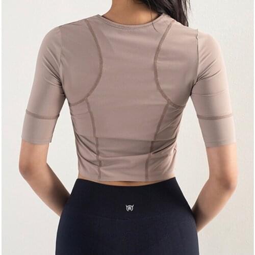 Zhangyunuo Seamless Yoga Half Sleeve Shirts Five-point Sleeves Five Colors Fitness Workout Women Solid Gym Active Sports Tops