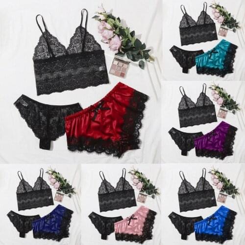 WomenS Pajamas V-Neck Lashes Lace Sexy Dyed Camisole Panties Pajamas Bow Shorts Set Different Models белье женское комплект 40