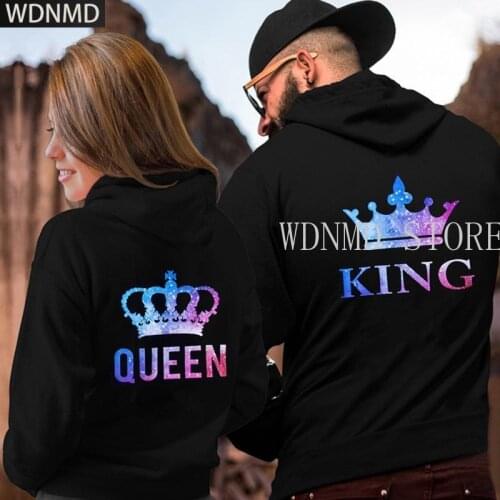 Lover Hoodies Printing QUEEN KING Couple Sweatshirt Plus Size Hooded Clothes Hoodies Women