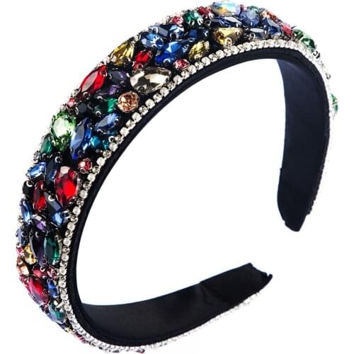 Colorful Gem Baroque Headbands For Women Diamond Hair Accessories Pearl Headband for Girls Crown Flower Hairbands Head Wrap