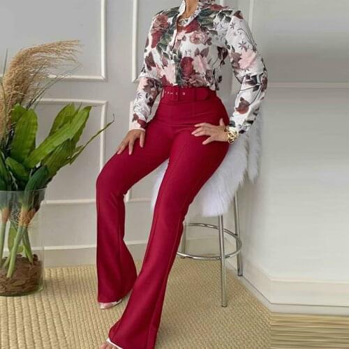 OL Style Turn-down Collar Blazer Outfits 2021 Autumn Winter Double Breasted Long Sleeve Coat Suit Women Solid Long Pants 2Pc Set