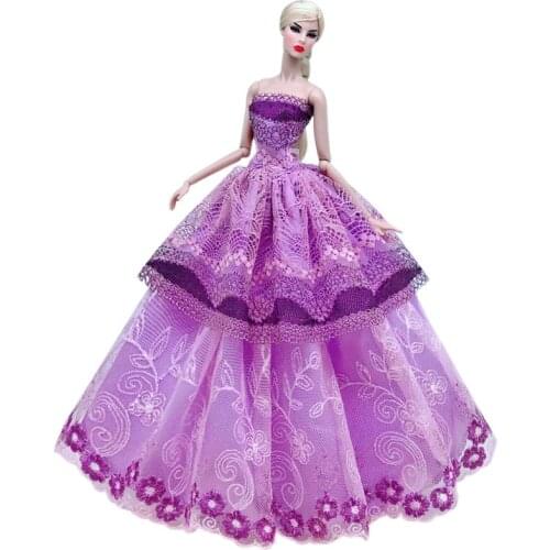 1/6 BJD Accessories Fashion Purple Floral Lace Wedding Party Gown Princess Dress For Barbie Doll Clothes Outfits Dollhouse Toys