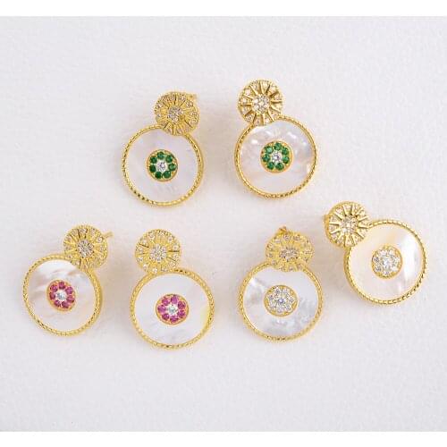 1 Pairs New Style Gold Color Micro Pave CZ Round Shell Eye Stud Earring