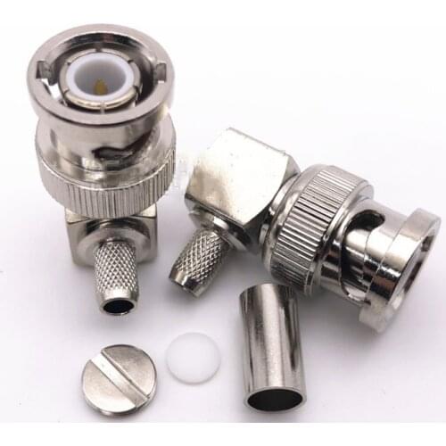 2pcs Q9 BNC Male Plug Right Angle Crimp Connectors for RG174 LMR100 RG316/RG58 RG142 RG400 LMR195 RF Adapter