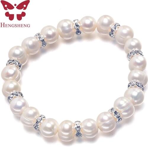 2020 New White 8-9mm Baroque Natural Freshwater Pearl Strand Bracelet for Women Wedding Bridesmaid Gift, New Arrival Bracelet