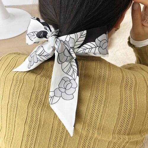 2021 Chic Neck Scarf Hair Tie Black Flor painting Cotton Women Pashmina Foulard Headband Fashion Neckerchief Scarves Bandana