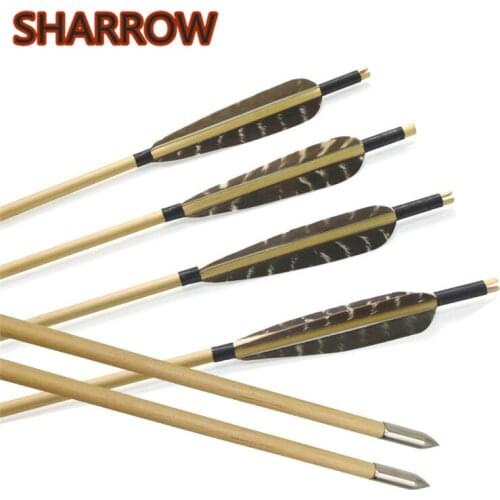 6Pcs Handmade Archery Wooden Arrows Turkey Feathers Traditional Shaft Arrows Recurve Compound Bow Training Shooting Accessories