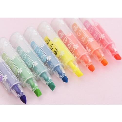 8pcs/lot School Students Mini Highlighters art marker Highlighter Brush pens pastel markers watercolor fluorescent pen drawing