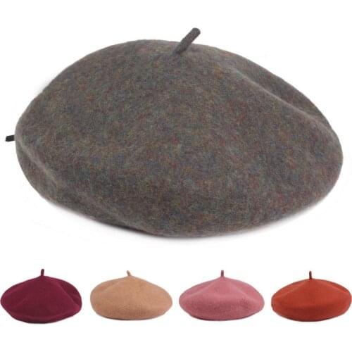 Beret Caps For Women French Artist Warm Wool Beanie Hat Solid Color Elegant Lady Vintage Caps Autumn Winter Outdoor Walking Cap