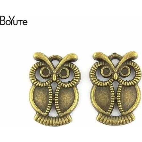 BoYuTe (60 Pieces/Lot) 17*27MM Zinc Alloy Metal Owl Charms Diy Handmade Vintage Lovely Owl Pendant Charms for Jewelry Making