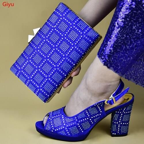 Doershow New blue color Italian Shoes With Matching Bags African Women Shoes and Bags Set For Prom Party Summer Sandal !HMS1-22