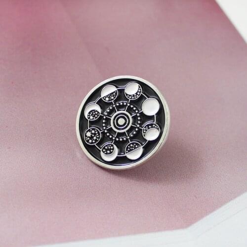 Black circle change of the moon Enamel Brooch Full moon Waning moon Crescent moon Lapel Pin law of the moon Roulette badge jewel