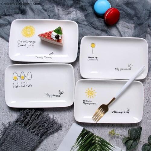 8-inch Rectangular Breakfast Ceramic Plate Household Cake Dessert Salad Sushi Plates