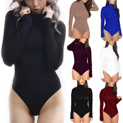Cotton long sleeve high neck skinny warm Jumpsuit autumn winter women black White solid sexy slim fit bodysuits