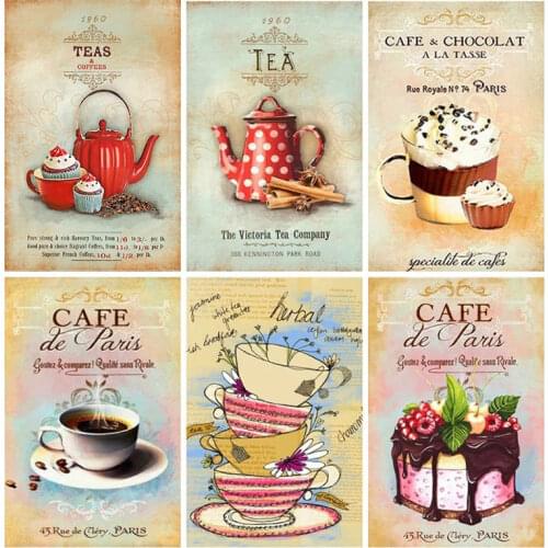 FIYO Full Square/Round Drill 5D DIY Diamond Painting "Tea Coffee Cup Teapot Cake Theme" Embroidery Cross Stitch Home Decor Gift