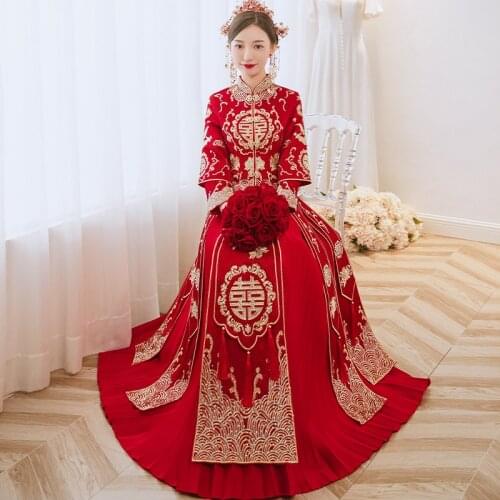 Oversize 6XL Chinese Traditional Phoenix Embroidery Bride Groom Wedding Dress Retro Refined Stylish Marry Cheongsam
