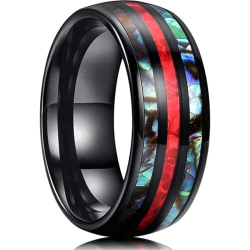 8mm Fashion Men Ring Tungsten RedShell Inlaid With Exquisite Anniversary Gift For Men Women Jewelry Accessories