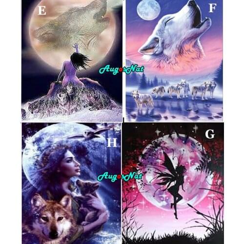 Beauty beast diamond painting full round moon diamant embroidery wolves picture puzzle daimond mosaic crafts kit stones sticker