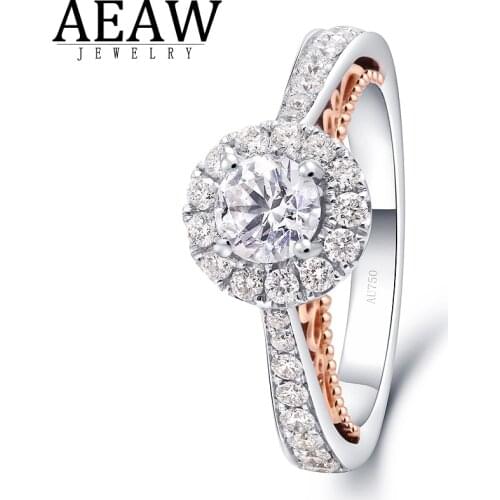 Round Cut Real Diamond Engagement Ring Solid14K Two-Tone Gold Fine Ring for Women 0.3ct carat Main Stone Diamond F-G Si1