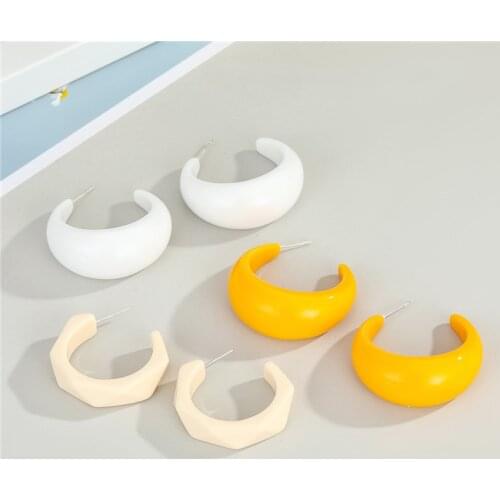 1 Pair Resin Irregular Round Hoop Earring For Women Gift Jewelry Fashion Vintage Unique Colorful C-Shaped Geometric Hoop Earring