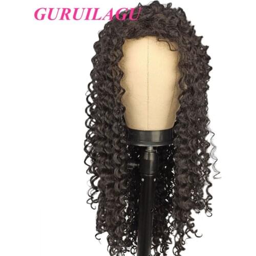 GURUILAGU Kinky Curly Synthetic Hair High Temperature Fiber Synthetic Wig Long Wigs for Black Women Machine Made Black Wig