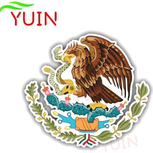 Personality Mexico Coat of Arms Car Sticker Cartoon Style Eagle Snake Applique Fashion PVC Decoration Waterproof Decal 14*13cm