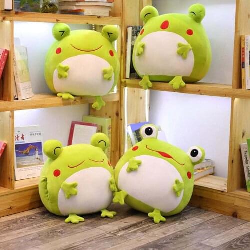 35cm Kawaii Green Frog Plush Toy Down Cotton Stuffed Squishy Animal Functional Pillow with Blanket Hands Warmer Gift for Baby