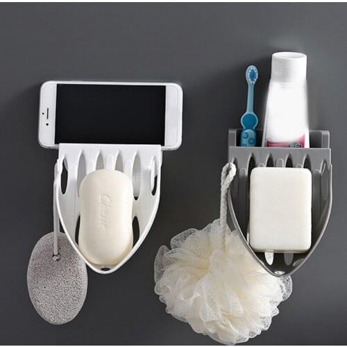 Multifunctional Punch-free Soap Box Bathroom Drain Rack Wall Hanging Phone Holder Soap Box-30