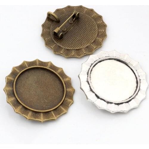 Fashion 5pcs 25mm Inner Size Antique Silver Plated and Bronze Brooch Cameo Cabochon Base Setting Pendant