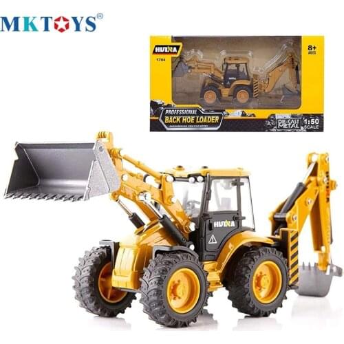 1:50 Diecast Back Hoe Loader 4 Wheel Alloy Excavator Model Engineering Vehicle Construction Tractor Model Toys for Kids