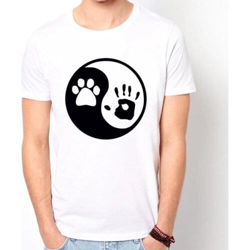 Dog Human Yin Yang Print Men T shirt Fashion Casual Funny Shirt For Man White Top Tee Harajuku Hipster Street F760