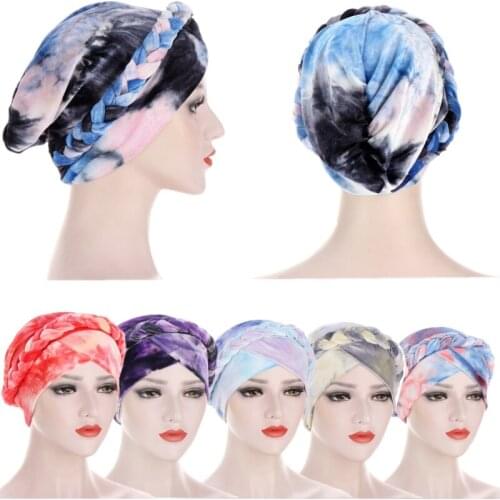 Soft Womens Headwear Spring Autumn Winter Baotou Twist Braided Hats Front Cross Gradient Color Printing Caps Casual Turban Hat
