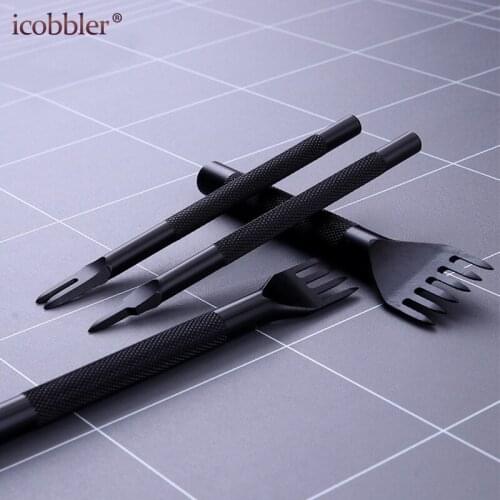 3/4mm Hole Spacing Black Steel Diamond Lacing Stitching Chisel Set Leather Craft Kits,Has Been Polished,more Sharp and Durable