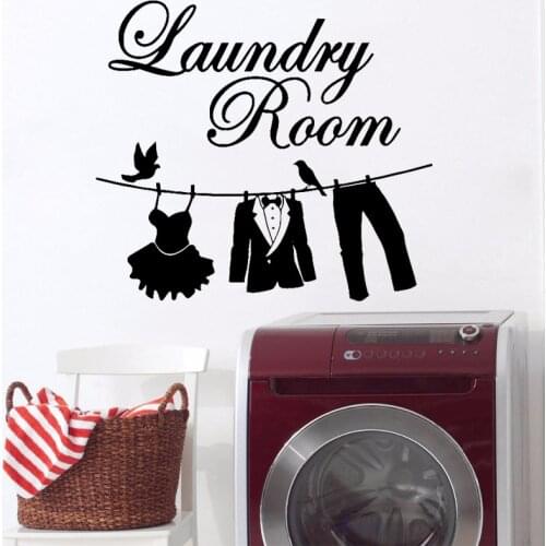Washing Machine Wall Sticker Laundry Room Decoration Removable Waterproof Art Mural Dress Pants Suit Decals Clothes Rod Birds