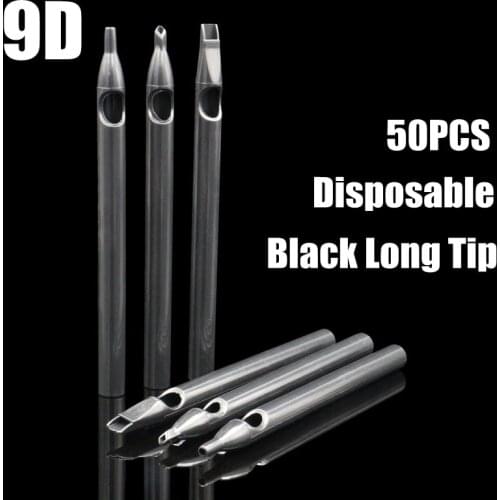 50PCS Black Tattoo Long Tips 9DT Disposable Plastic Long Tattoo Tips Nozzle Tube 9D For Tattoo Supplies Free Shipping