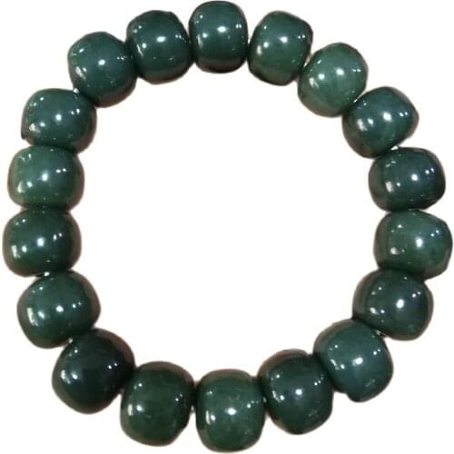 Chinese Hand-carved Natural Hetian Jade Hand-string Blue Jade Balls Bracelet