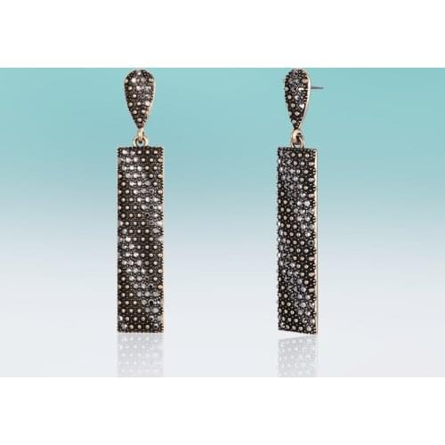 New Vintage Hanging Long Square Zinc Alloy Micro Inlay Rhinestone Drop Earrings for Women Jewelry High Quality Classic Gift