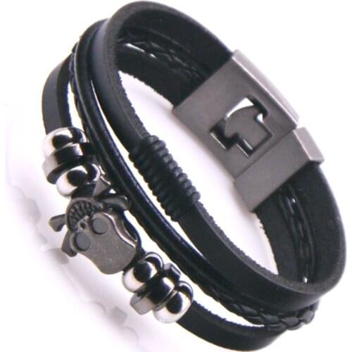 New Style 2021! Trendy Brown Leather Bracelets Men Buckle Multilayer Braided Rope Bracelets for Male Female Bracelets Jewelry