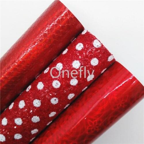 Onefly 21x29cm Polka Dots Printed Glitter Fabric, Iridescent Synthetic Leather Fabric Sheets For Bow DIY handbags shoes BQ063