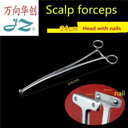 Jz Orthopedic instruments Brain use Neurosurgery Scalp clip forceps 24cm left curved with nails pin screw F30300 gynaecology