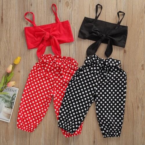 1-6Y Summer Infant Baby Girls Clothes Sets Polka Dot Bowknot Sleeveless Vest Tops+Pants 2pcs