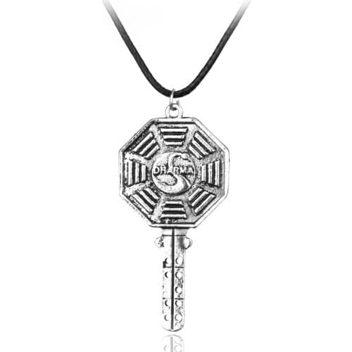 Movie Lost The Dharma Swan Octagon Symbol Necklace Vintage Key Shape Pendant Necklace for Women Men Party Jewelry Statement