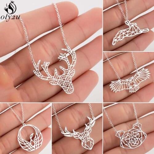 Stainless Steel Deer Antlers Necklaces for Women Fashion Rabbit Owl Bear Phoenix Pendant Necklace Animal Jewelry Collares 2021
