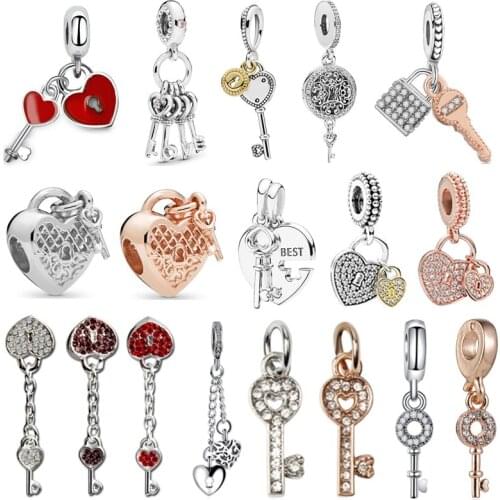 DIY Love Key Pendant Fit Original Pan Charms Bracelet Women Good Lucky Lock Heart Beads for Jewelry Making Girl Best Friend Gift