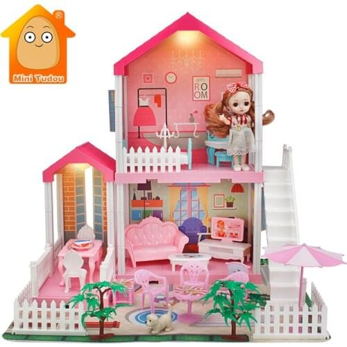 Princess Big Villa DIY Simulation Assembled Dollhouse Pink Castle Pretend Play Doll Game Educational Toy For Girl Birthday Gift