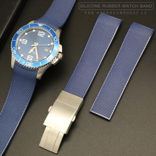 Watchband Fit For Longines CONQUEST HYDROCONQUEST L3 Strap 21mm Waterproof Silicone Men Watch Bracelet Rubber Watch Band Chain
