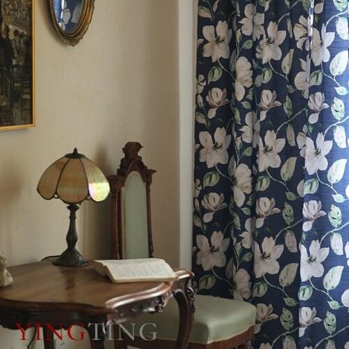 Rzcortinas Retro American Pastoral Style Blackout Curtain Gardenia Printed Bedroom Curtains Cotton Linen Curtain for Living Room